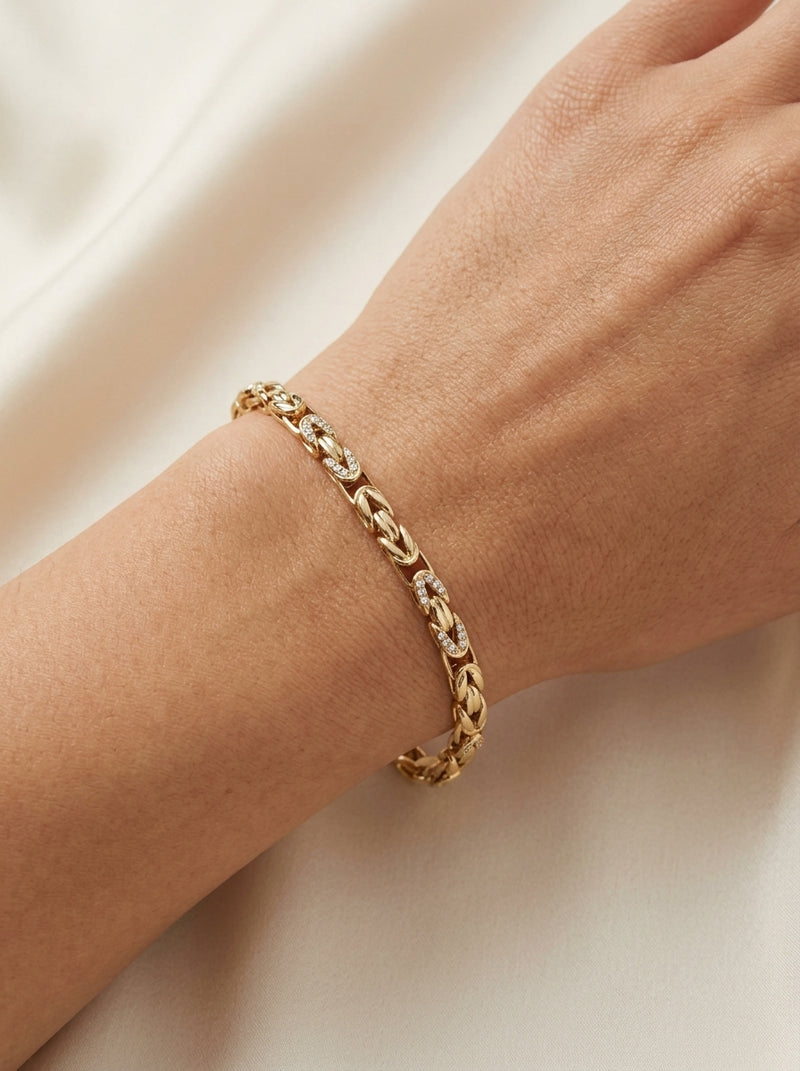 Pulsera de oro 14k tejido bizantino con circonias 5926 - 18 cm