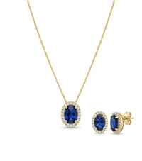 Juego de oro 14k con circonias azules y blancas corte oval mod 5533