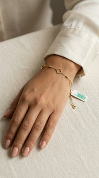 Pulsera de oro 10k silueta de tréboles con bolitas Mod. 041476 - 18 cm