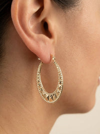 Arracadas de Oro 14K Diseño Media Luna Diamantada 5551- 3 cm
