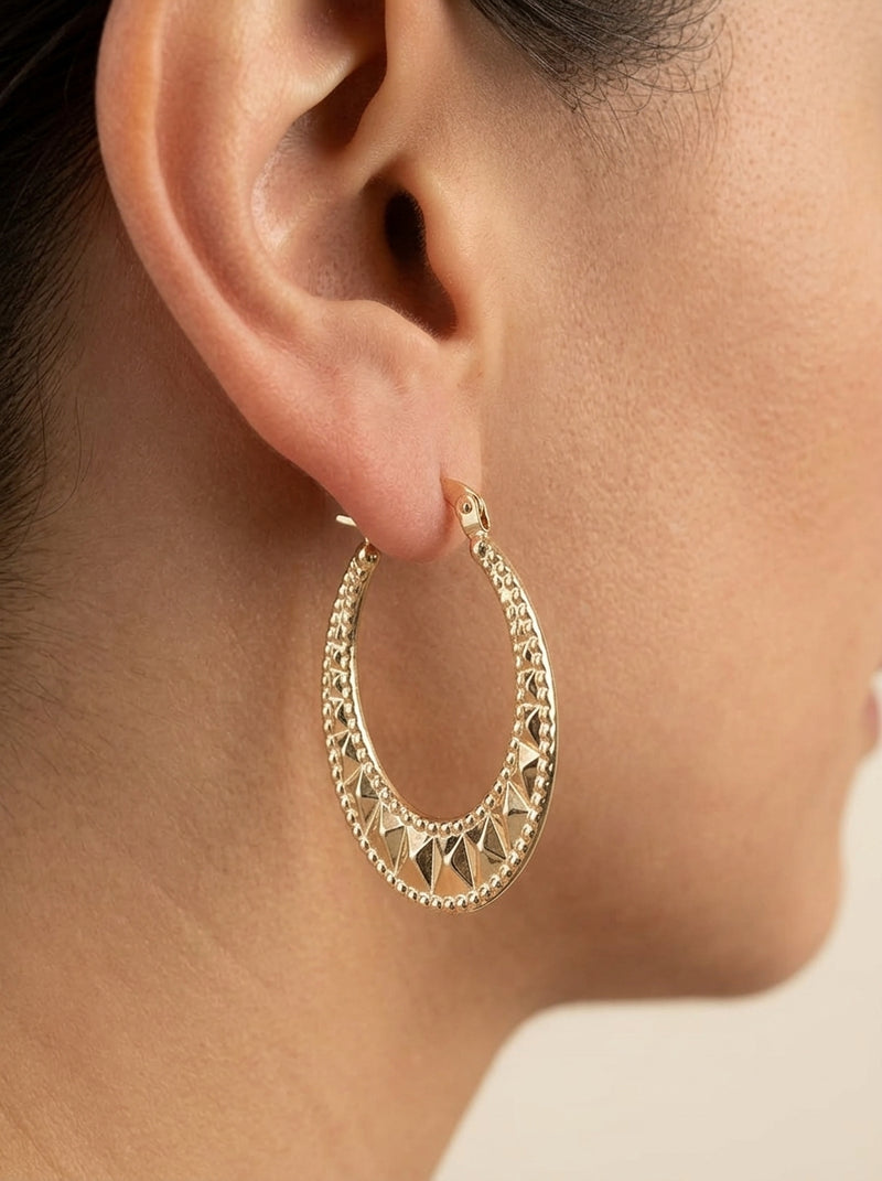 Arracadas de Oro 14K Diseño Media Luna Diamantada 5551- 3 cm
