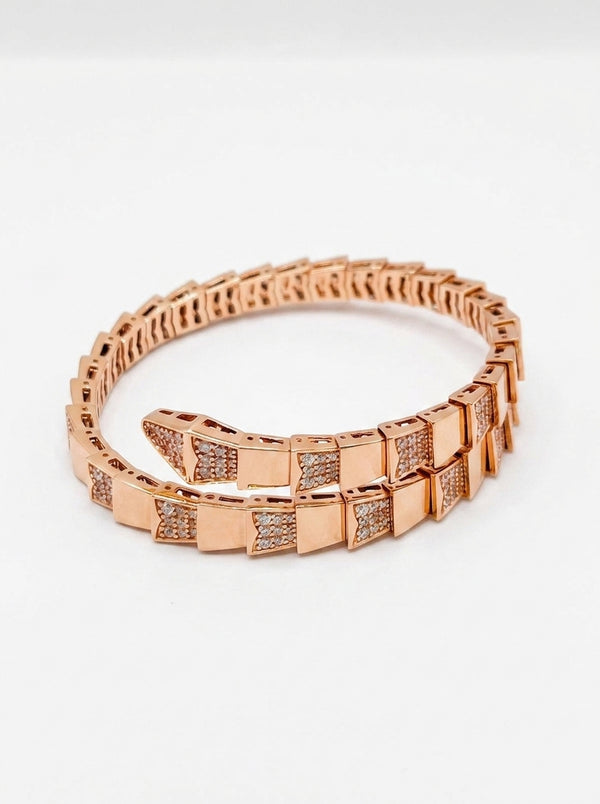 Brazalete de oro rosa 14k sólido diseño de serpiente tipo diseñador Mod 5545 - 18 cm