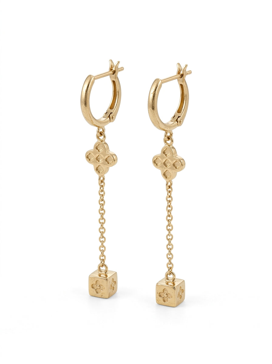 Aretes largos de oro 14k tipo diseñador Mod 5780 - 5 cm