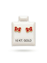 Broquel de oro 10k delgado diseño de moño esmaltados rojos (de bolitas) Mod 5661