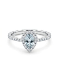 Anillo de Oro Blanco 14K Aguamarina Gota con Diamantes naturales Mod 5471