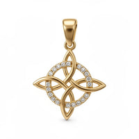 El dije nudo de brujas de oro de 14k con incrustaciones de circonias