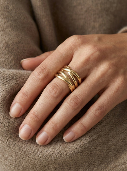 Anillo de oro 14k diseño ondas entrelazadas Mod LM5414