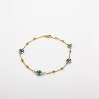 Pulsera de oro 14k de ojos turcos azul cielo Mod.547004