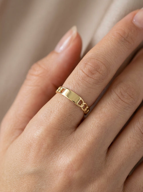 Anillo de oro 14k diseño de eslabón con placa Mod LM5351