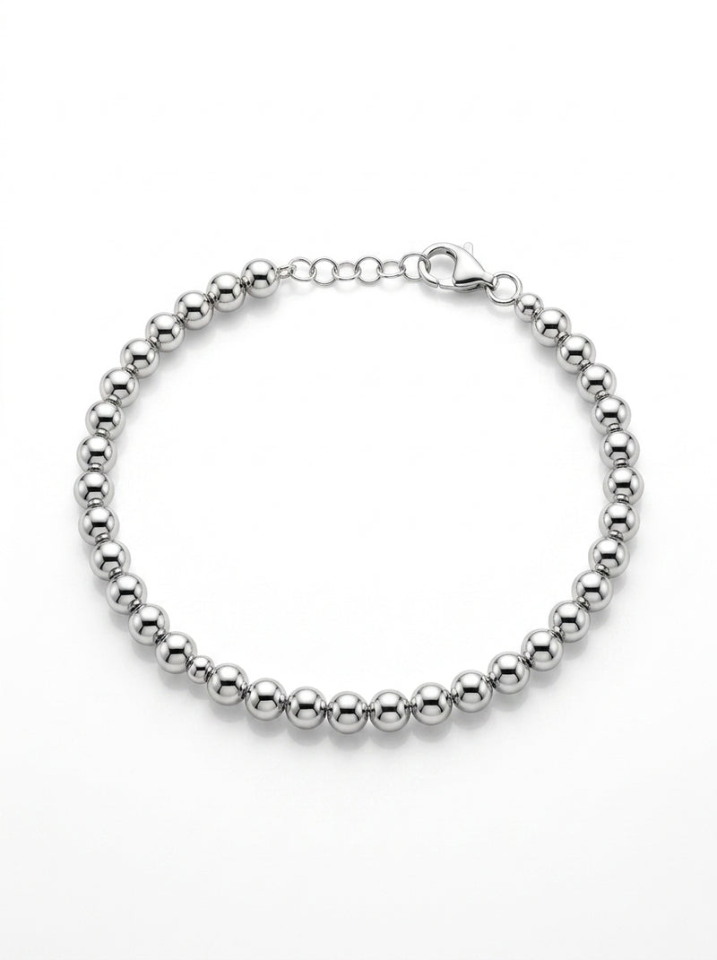 Pulseras de oro blanco 14k diseños de bolitas huecas mod 5748 - 18 cm