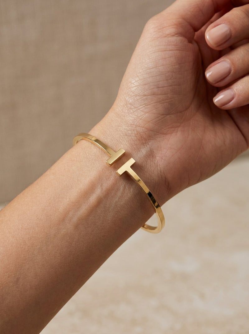 Brazalete de oro 14k tipo diseñador hueco mod 5751 - 18 cm