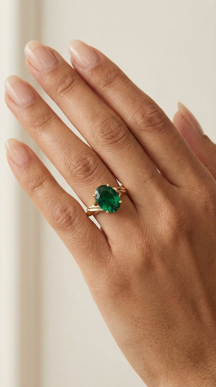 Anillo de oro 10k con circonia verde