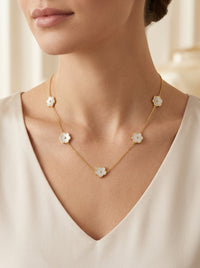 Gargantilla de oro 14k diseño de margaritas de madre perla Mod. LM5286 - 45 cm
