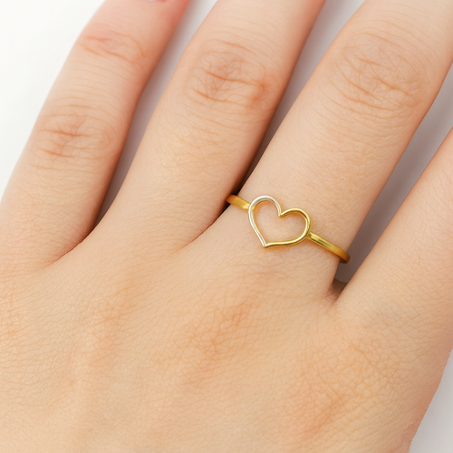 Anillo de silueta de Corazón bicolor en oro 10k