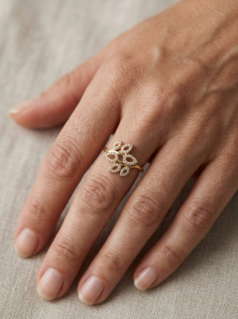 Anillo de oro 14k diseño hojas Mod 5866