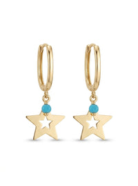 Huggies de oro 14k diseño de estrella con turquesa 5621