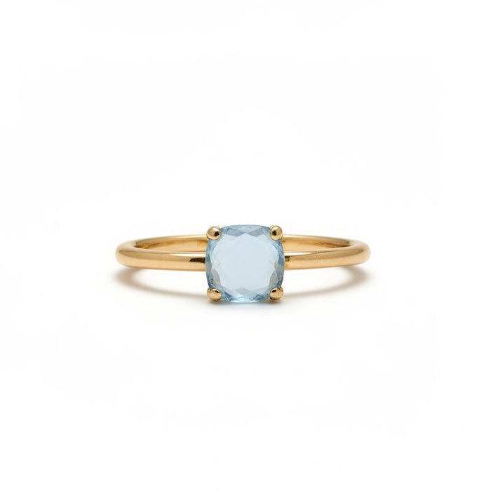 Anillo de oro 14k con piedra agua marina cuadrada azul Mod. 1430001