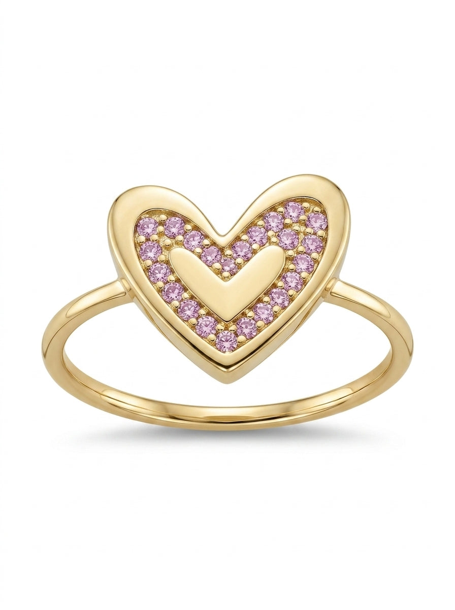 Anillo de oro 14k diseño de corazón con circonias rosas Mod LM5276