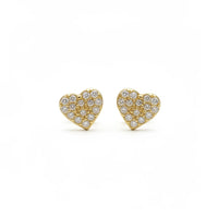 Aretes de corazón plano de oro 14k con incrustaciones de circonias Mod. 641