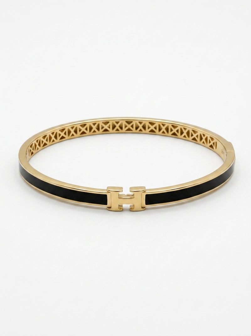 Brazalete de oro 14k tipo diseñador color negro mod 5755 - 18 cm