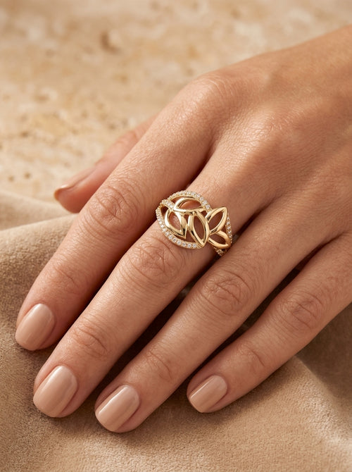 Anillo de oro 14k diseño de guirnaldas  con circonias mod 5586