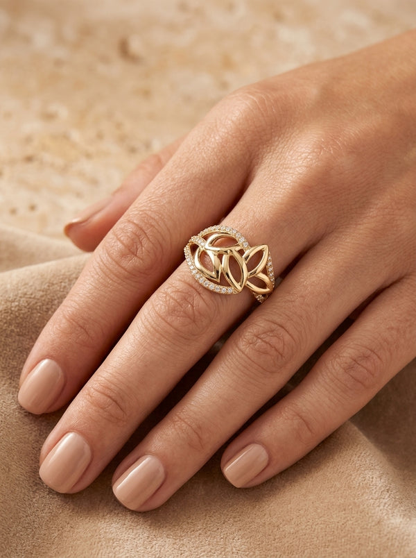 Anillo de oro 14k diseño de guirnaldas  con circonias mod 5586