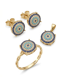 Set de oro 14k diseño de ojo turco sin cadena Mod 5791
