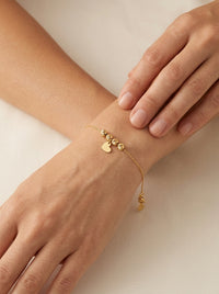 Pulsera de oro 14k diseño de bolitas con corazón Mod LM5220 - 18 cm