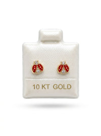 Broquel de oro 10k diseño de catarina esmaltado Mod. LM5094 (de bolitas)