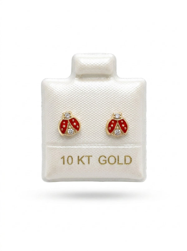 Broquel de oro 10k diseño de catarina esmaltado Mod. LM5094 (de bolitas)