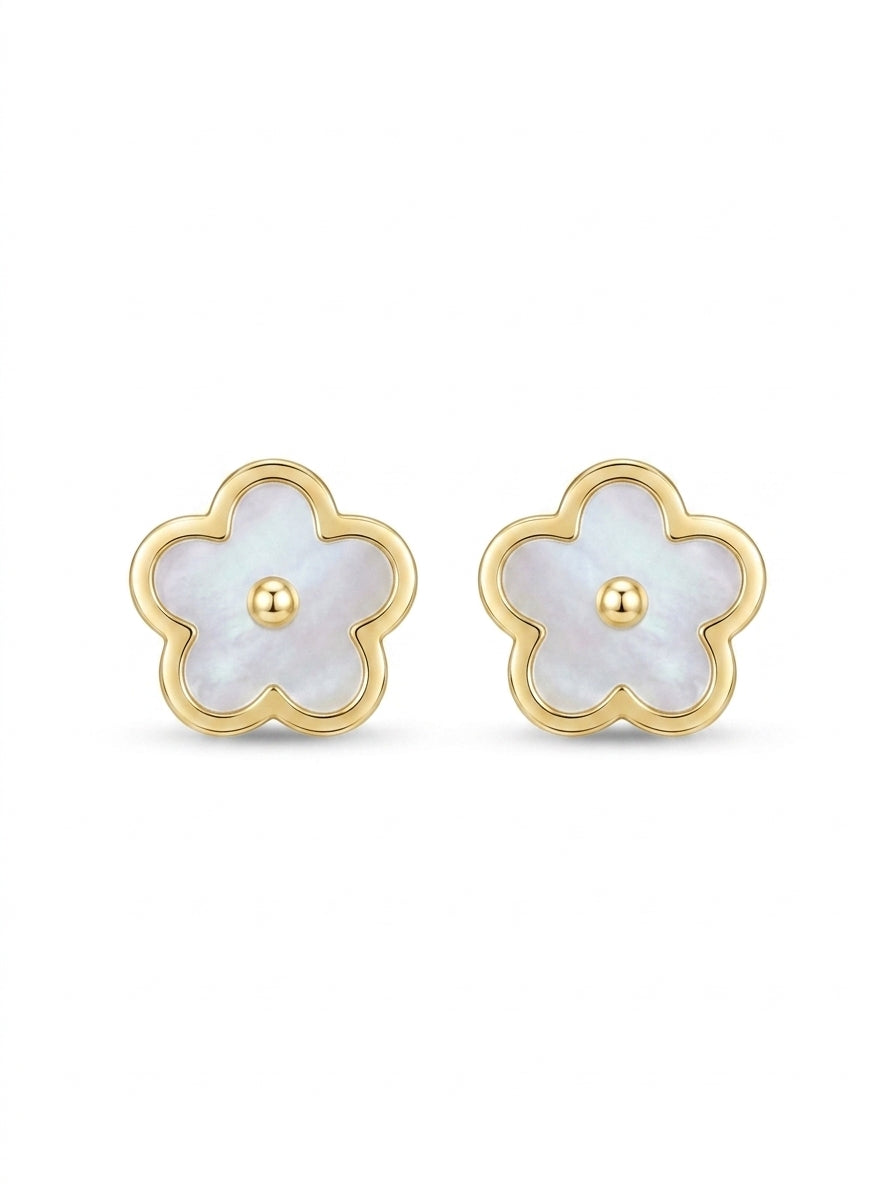 Aretes de oro 14k diseño margaritas madre perla Mod LM5285