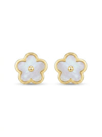 Aretes de oro 14k diseño margaritas madre perla Mod LM5285