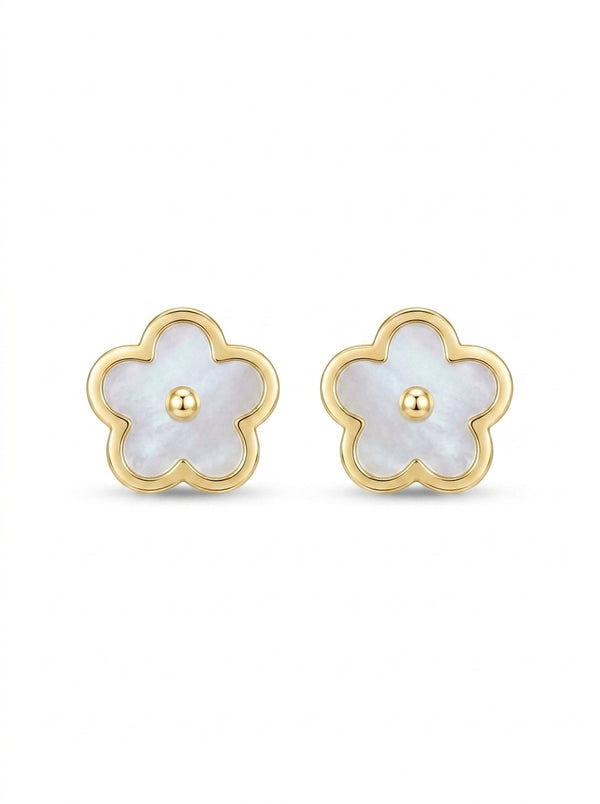 Aretes de oro 14k diseño margaritas madre perla Mod LM5285