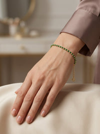 Pulsera de oro 14k diseño de bolitas con piedras verdes Mod LM5266 - 18 cm