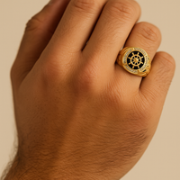 Anillo Timón Náutico con Circonias de oro 10k para caballero