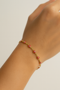 Pulsera de ojo turco rojo 10k medida para dama