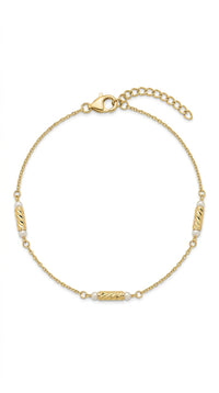 Pulsera Delicada con Perlas y Barras Texturizadas en Oro 14K - 18 cm