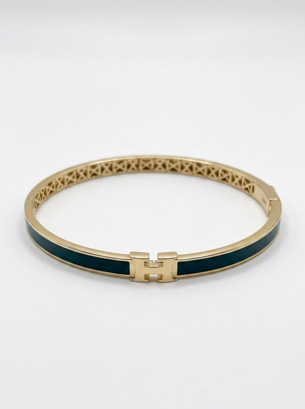 Brazalete de oro 14k tipo diseñador color verde mod 5756 - 18 cm