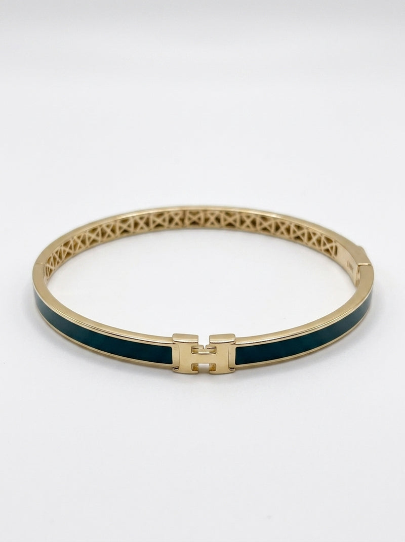 Brazalete de oro 14k tipo diseñador color verde mod 5756 - 18 cm