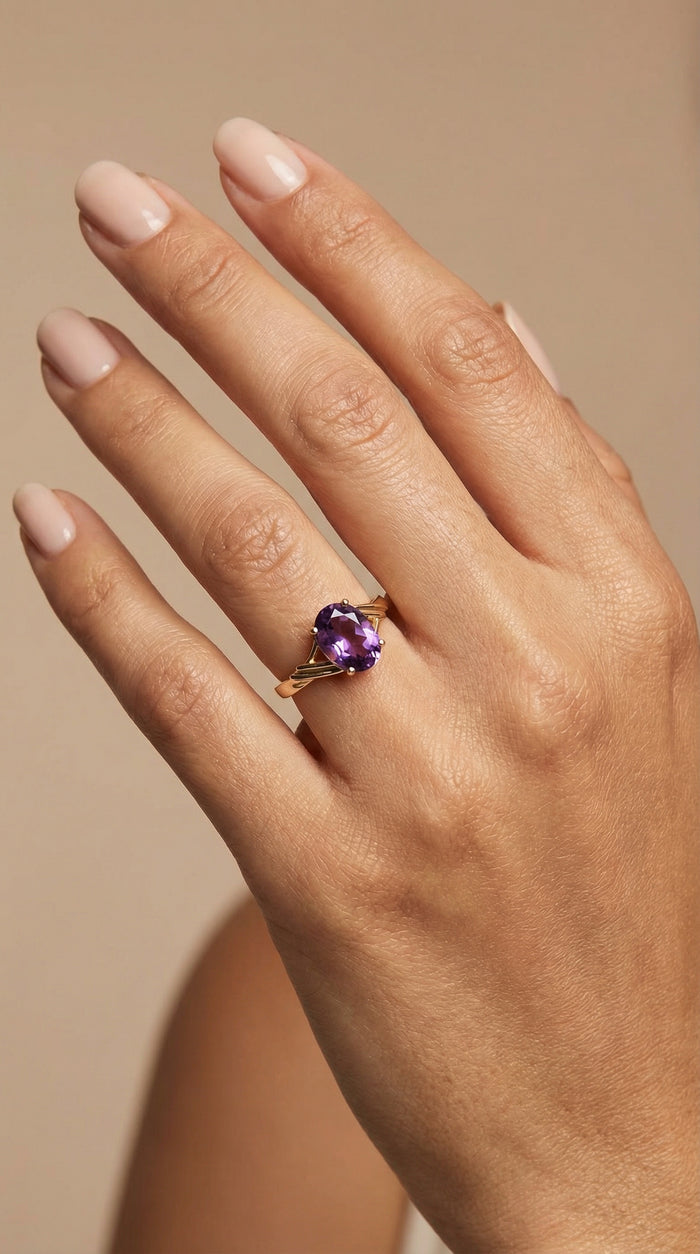 Anillo de oro 10k con piedra rosa