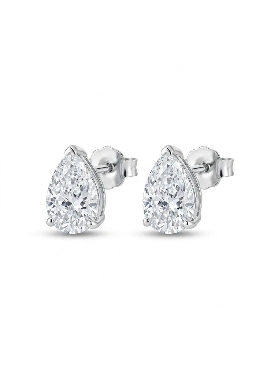 Aretes de oro blanco 18k corte pera de diamante de laboratorio Mod 5477