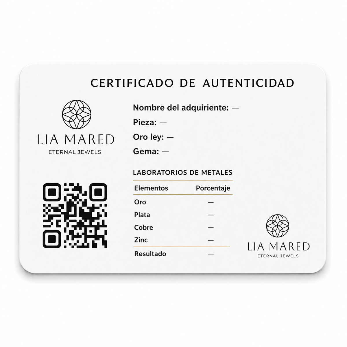 Certificado de Autenticidad con Análisis de Metales