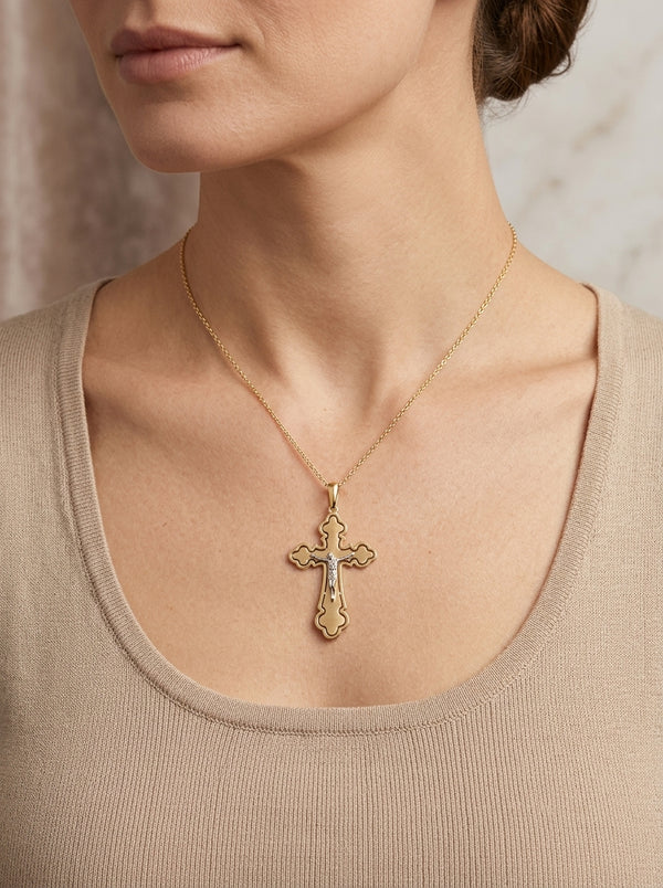 Cruz de oro amarillo 14k con acabado mate Mod 5629 4.5 cm