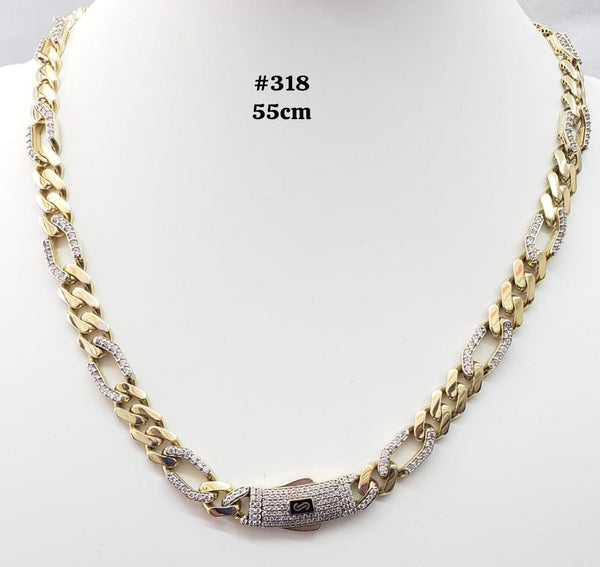 Cadena de oro 14k fígaro de diseñador con acabado alt. pavé