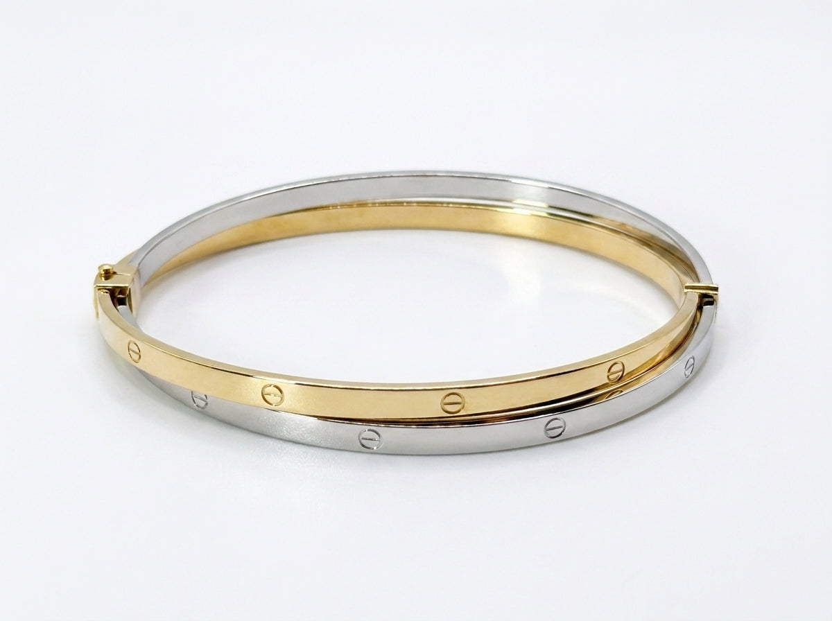 Brazalete de oro 10k tipo diseñador doble hueco Mod 5705 - 18 cm