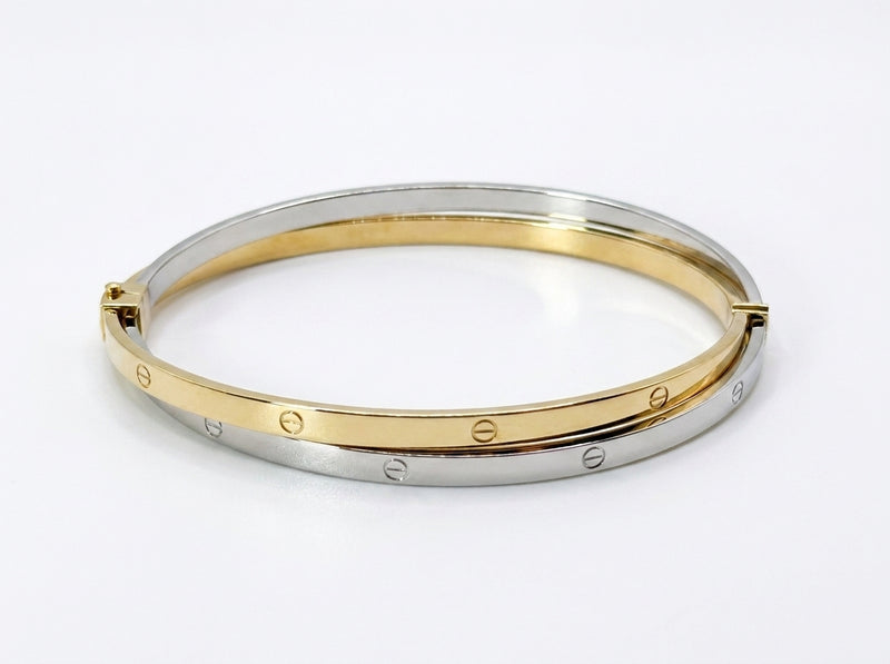 Brazalete de oro 10k tipo diseñador doble hueco Mod 5705 - 18 cm