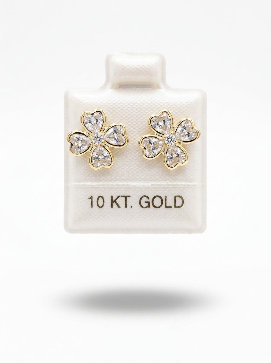 Broquel de oro 10k delgado diseño trébol bicel de corazones (de bolitas) Mod 5672