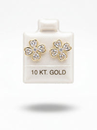 Broquel de oro 10k delgado diseño trébol bicel de corazones (de bolitas) Mod 5672