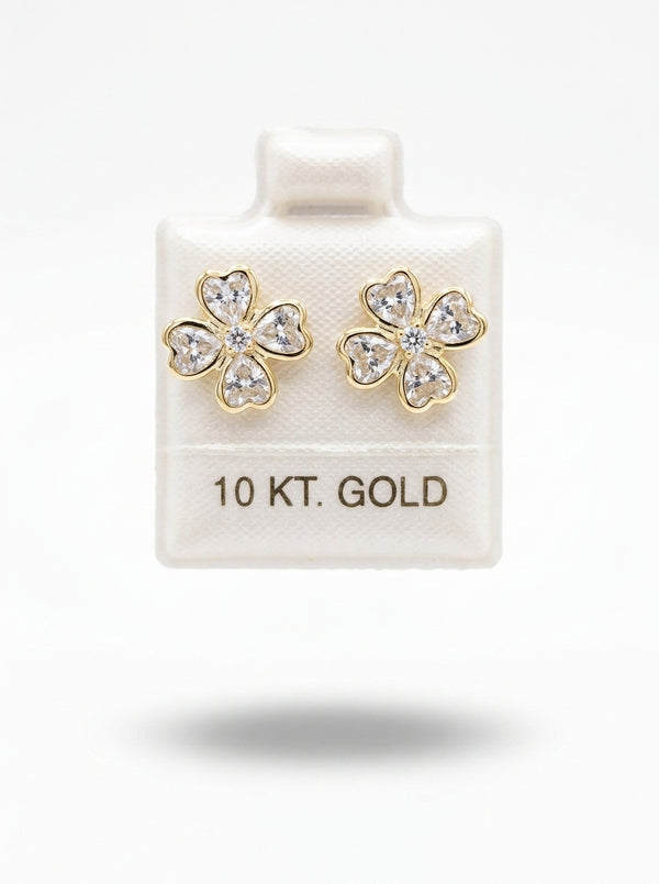 Broquel de oro 10k delgado diseño trébol bicel de corazones (de bolitas) Mod 5672