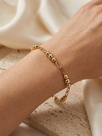 Pulsera de oro 14k diseño paperclip con bolitas huecas Mod 5534 - 18 cm